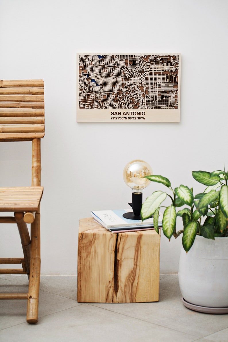 San Antonio Wood Map Epoxy Resin City Map San Antonio 3D Etsy