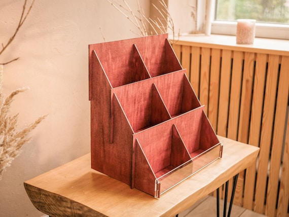 Wood retail stand, Greeting Card 6 Pocket Stand, Counter Top Card, Seed Display Stand, Postcard rack display, Shop showcase, Sticker Holder