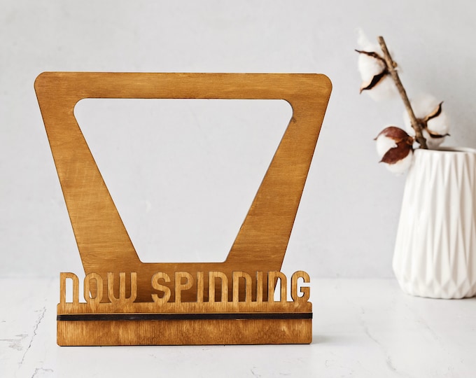 Now Spinning record stand, Vinyl record holder stand, Vinyl record stand wood, Vinyl record display, Wood vinyl record storage, Record stand