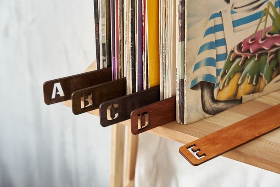 CD Dividers, Compact Disc Storage, Album Separators, A-Z Dividers, Alphabet Dividers, CD Wooden Dividers, Music Dividers, Shelf Dividers
