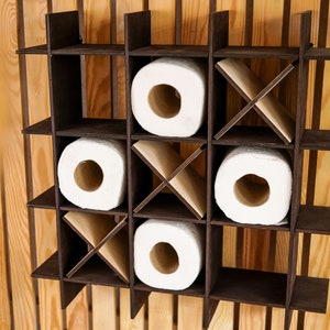 Porte-papier toilette tic tac toe, présentoir à papier toilette, décoration de salle de bain, rangement mural pour papier toilette, étagère à papier toilette, organisation de salle de bain