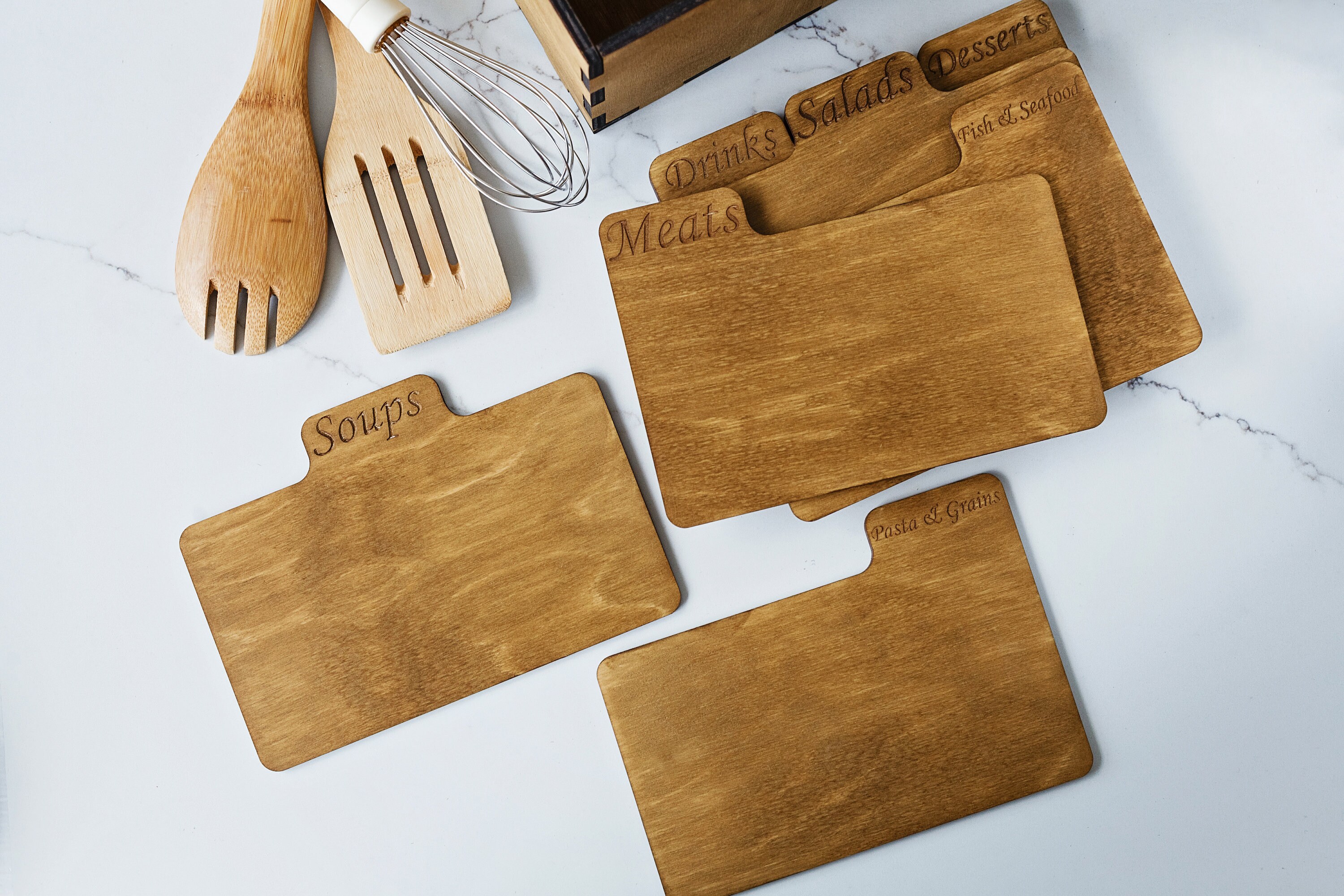 Rustic Recipe Box Labels Wood Recipe Box, Recipe Box With Dividers, Recipe Box and Cards ...