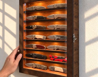 Collectible Knife Holder, Knife Display Case, Wall Mounted Plywood Cabinet