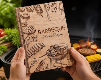 Custom Recipe Book, Grill Master, Personalized Wooden Recipe Book Binder, Custom Cookbook Journal