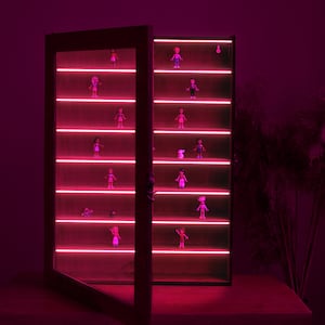 Led Display for collectibles, Wood display case with led, Display figure shelf, Display shelves, Display cabinet case with glass door