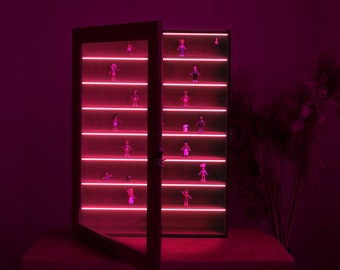 Led Display for collectibles, Wood display case with led, Display figure shelf, Display shelves, Display cabinet case with glass door