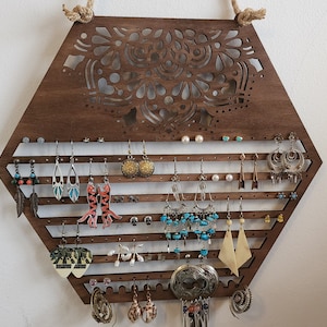 Wood Earring Organizer, Jewelry Display, Hanging Earring Stand, Earring Holder Organizer, Earring stud holder, Wall Jewelry organizer