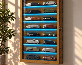 Pocket Knife Holder Wooden Display Shelf, Collector Storage Organizer
