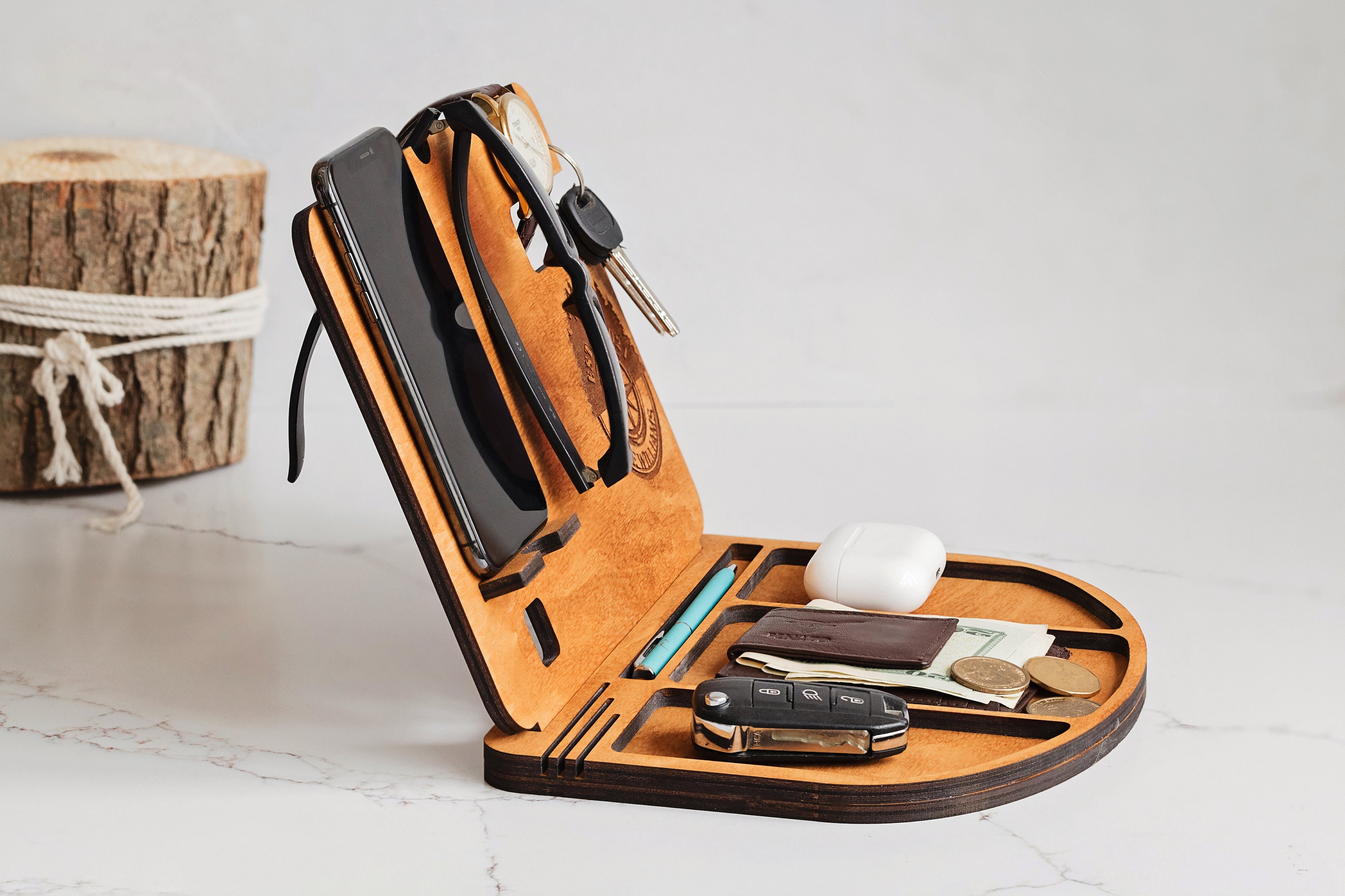 Wooden Table Organizer, Docking Station, Phone Stand, Desk Dockstation ...