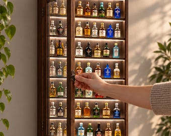 Liquor Shelf, Shot Glass Display Cabinet, Wooden Bar Showcase, Cabinet with Door
