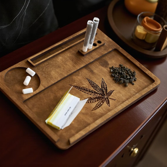 tray for rolling cigarettes Wood Rolling Tray: Sustainable Smoker Accessories Organizer