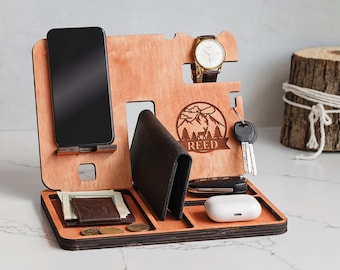 Personalized Wood Docking Station Anniversary Gifts, Men Docking Station Wood, Dock Station Gift, Docking Station Gift for Him, Gift for Men