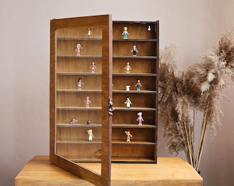 Wood display case, Display shelves, Display for collectibles, Display shelf case, Display case for figures, Display cabinet with glass door
