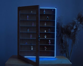Led Wood display case, Display cabinet case for figures with glass door, Display shelves organizer, Led Display cabinet for collectibles