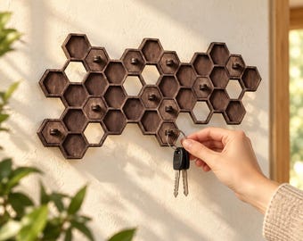 Key Rack for Wall, Honeycomb Wall Decor, Plywood Key Organizer