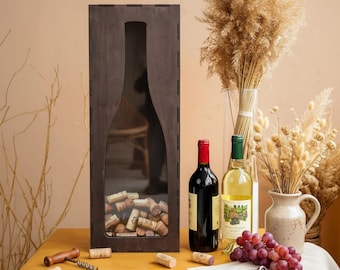 Wine Cork Holder, Decorative Bottle, Wooden Cork Collector Box, Personalized Cork Storage, Wine Lover Gift