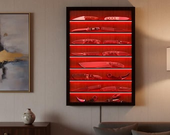 Knife Display, Glass Display Case, Wood Knife Rack, Wall Mounted Knife Collection Display