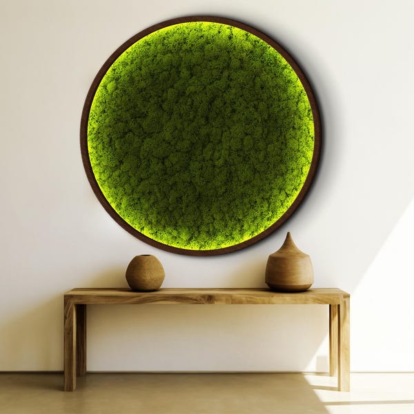 Muurkunstdecor mos met led, natuurlijk gedroogd mos muurkunst, extra grote muurkunst, extra grote muurkunst, esthetisch bewaard mos muurdecor