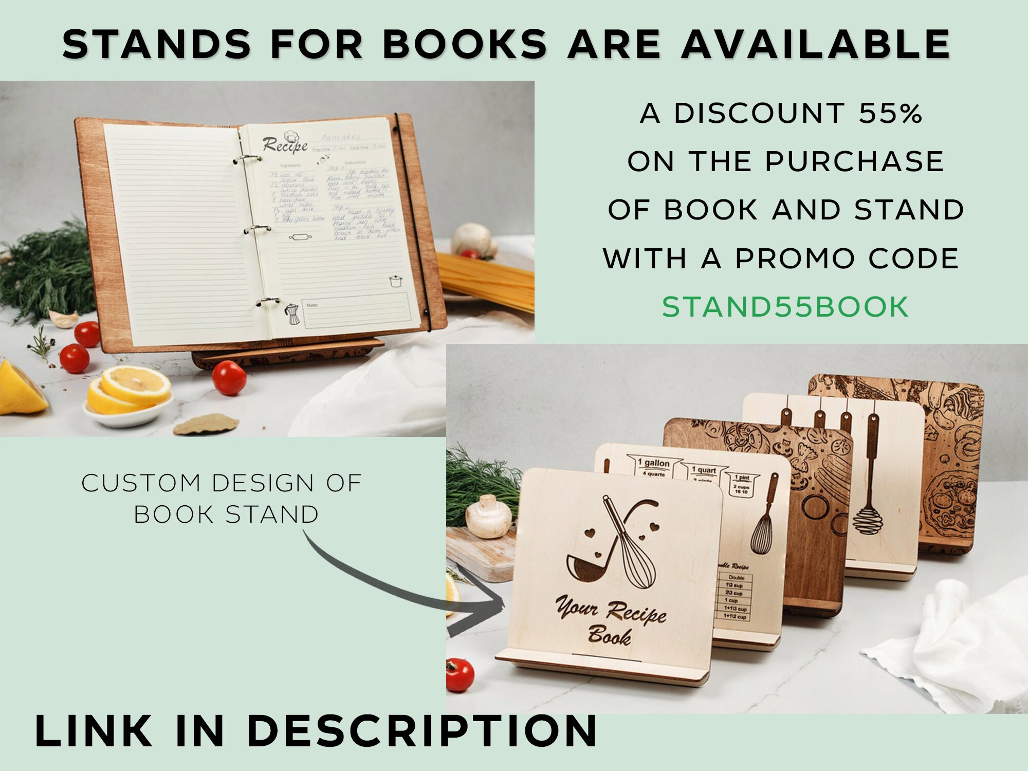 Custom Recipe Book Stand, Recipe Book Rack, Engraved Tablet Stand ...