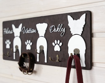 Custom Shiplap Leash Holder, Personalized Dog Leash holder, 3D Dog Butt Leash Holder, Dog Paw Print Leash Holder, Housewarming Gift