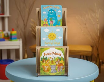 Kids wooden book display stand, Retail display stand, Display stand shelf, Book storage stand