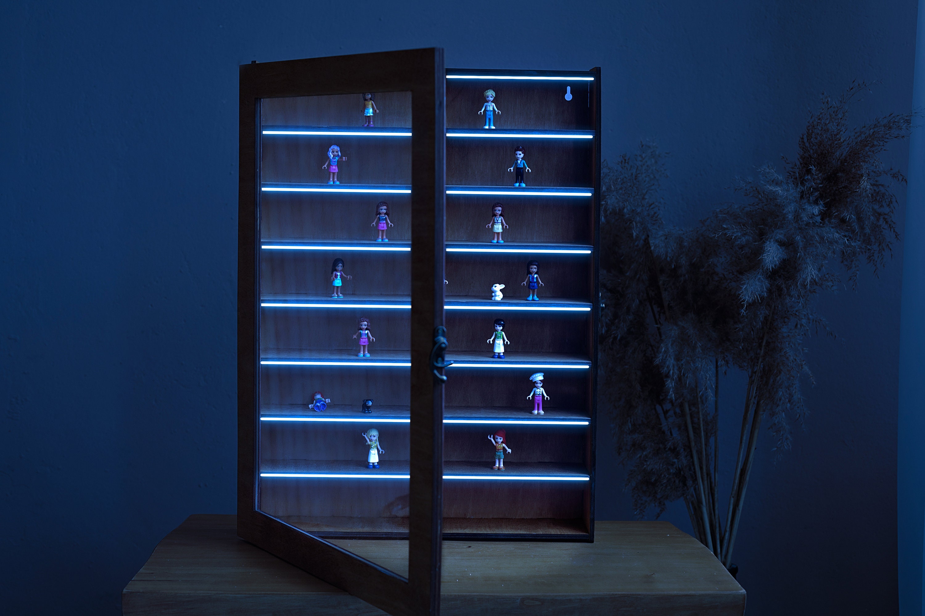 Wood Display Case With Led, Display Shelves, Display Cabinet Case for  Figures With Glass Door, Display Shelf, Led Display for Collectibles 