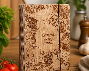 Wooden Recipe Boх, Custom Recipe Binder, Engraved Cookbook Journal, Family Recipe Book