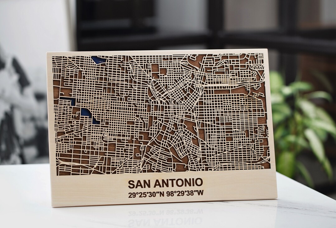 San Antonio Wooden Wall Map Art Decor San Antonio Map 3D Birthday
