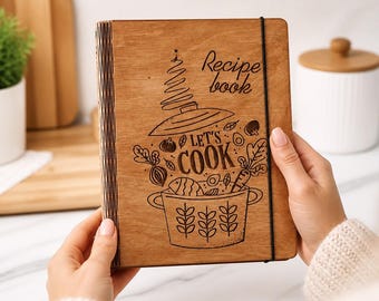 Recipe Book Journal, Wooden Recipe Book, Custom Family Cookbook Binder, Chef Notebook