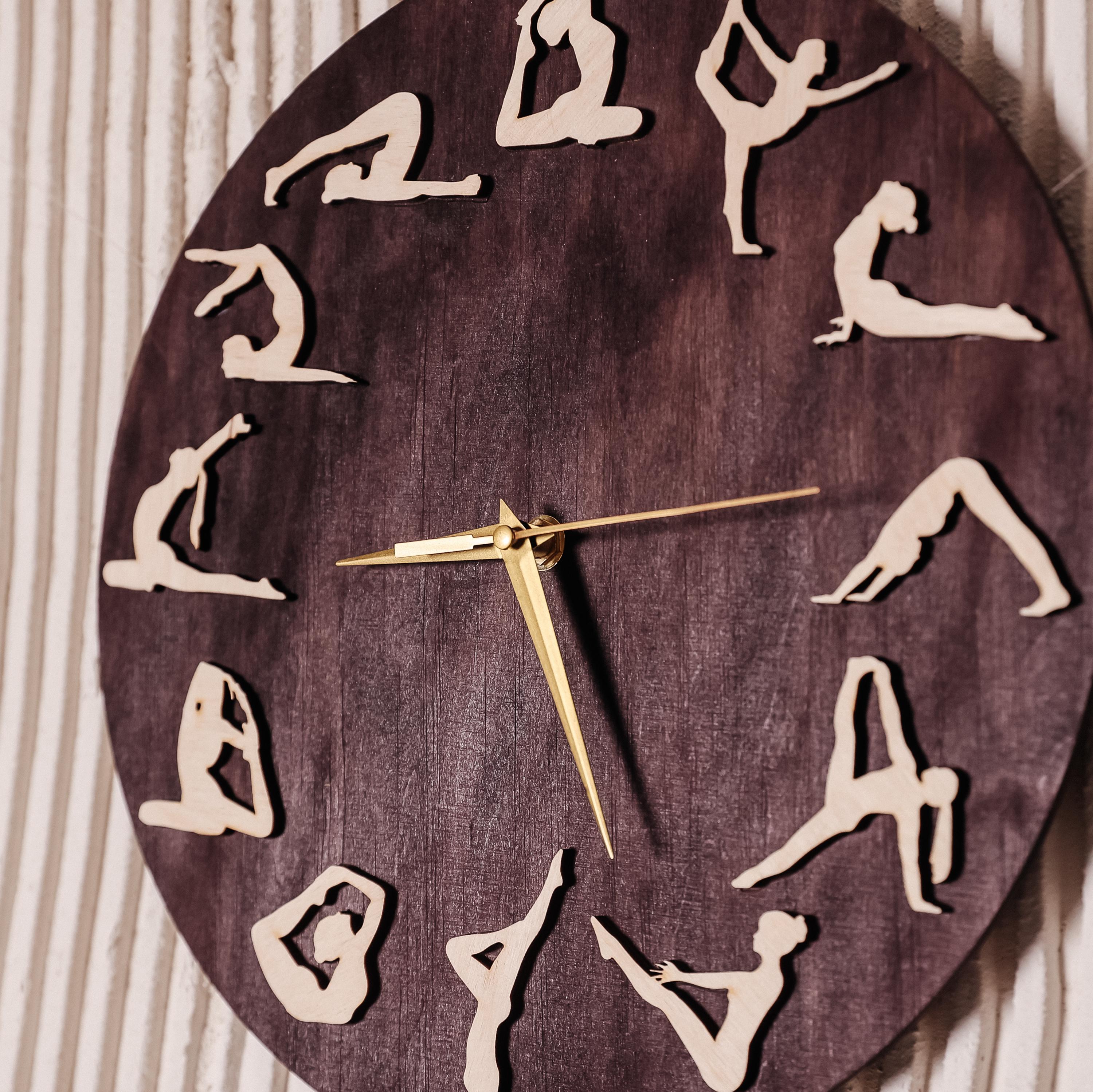 Meditating Clock Pilates Clock, Pilates Yoga Stretching Wood Wall Clock, Zen Wall Clock ...