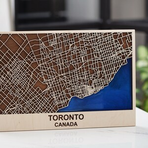 Toronto Holz Epoxy Stadtplan Karte Laser cut City Map Stadtplan Laser cut Straßen karte Karte Wandkunst Umzug Geschenk Beste Freundin