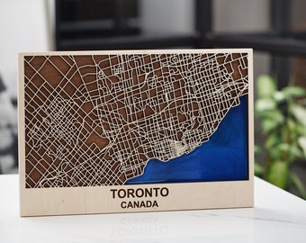 Toronto Wooden Epoxy City Map Wall Art Laser Cut City Map City Map Wood Laser Cut Street Map Map Wall Art Moving Away Gift Best Friend