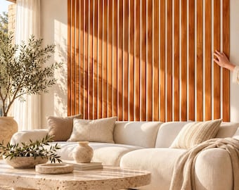 Wood Slat Wall Panel, Accent Design, Wooden Strips, Adhesive Cladding