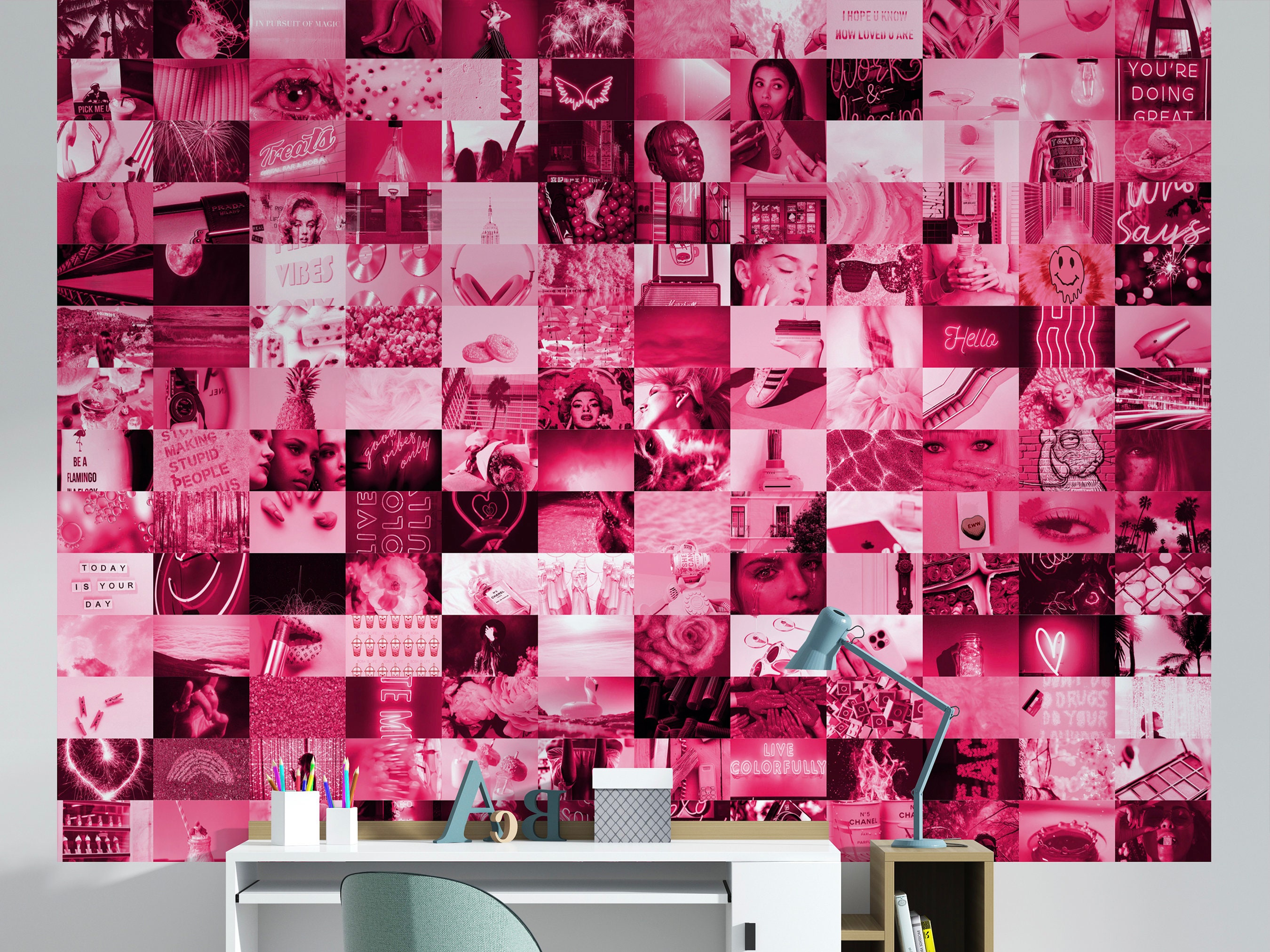 Hot Pink Aesthetic Wall Collage Hot Pink Collage Kit Etsy