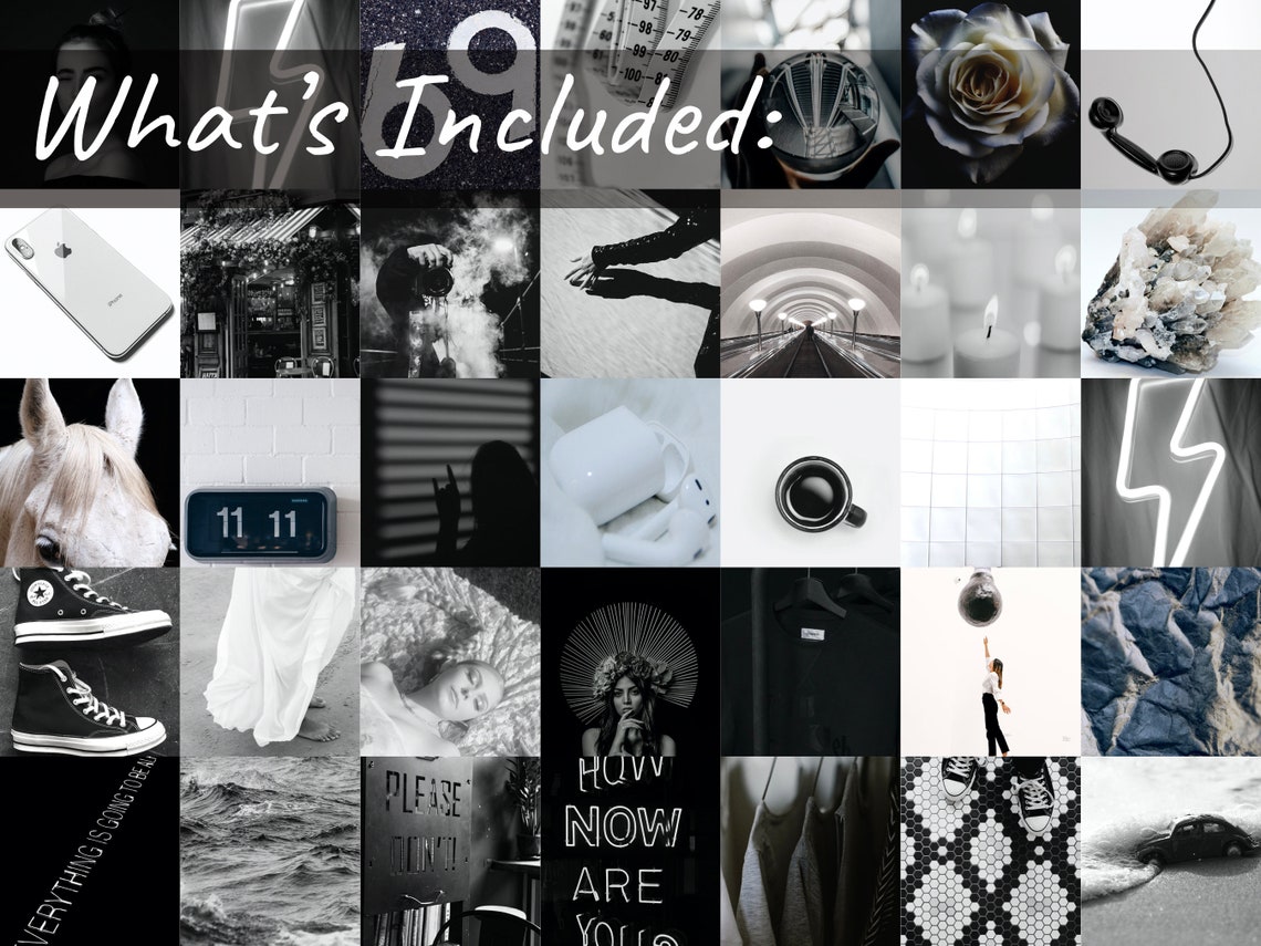 Black and White Aesthetic Wall Collage Kit Black Collage Kit Etsy