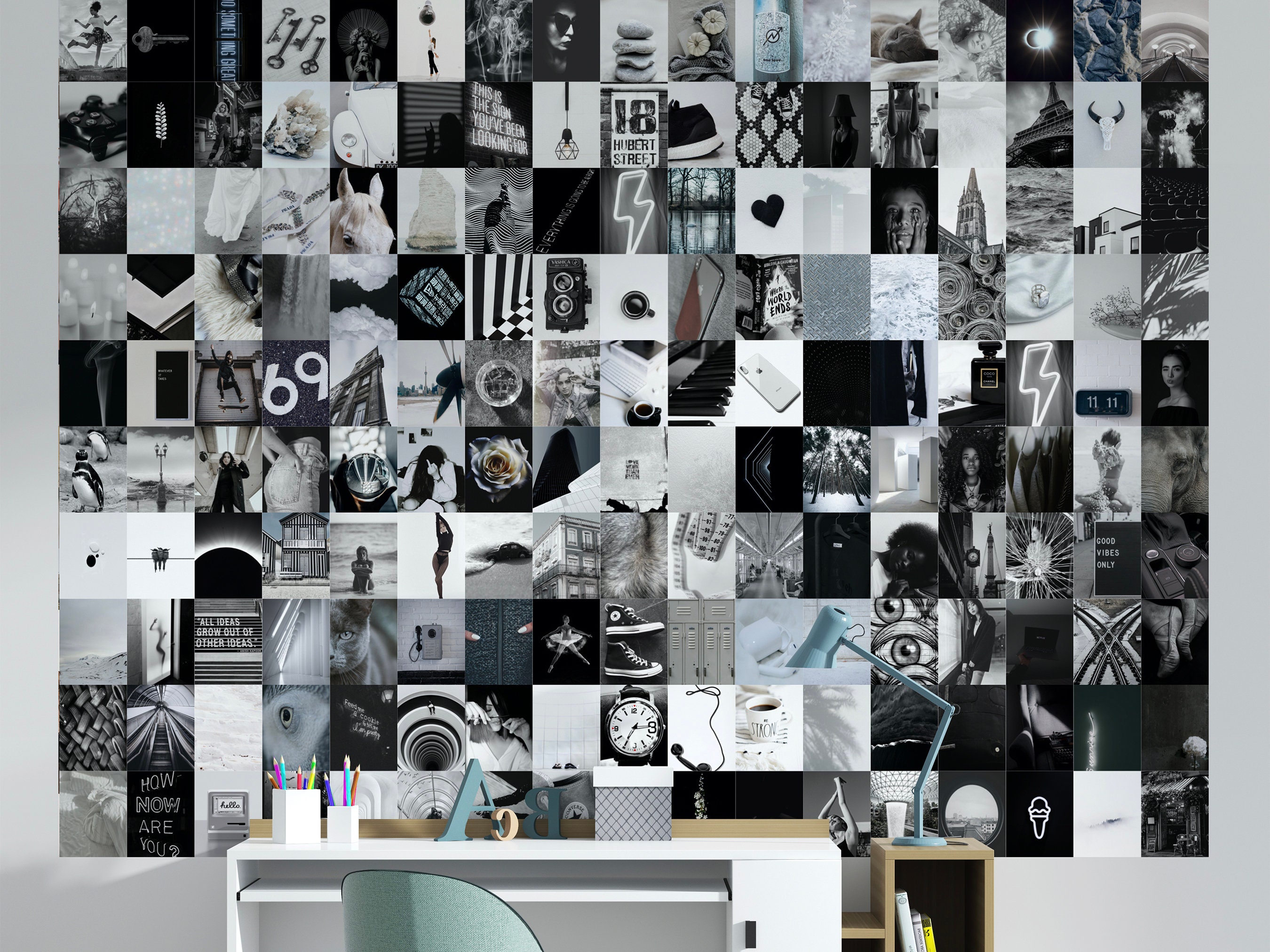 Black and White Aesthetic Wall Collage Kit Black Collage Kit Etsy