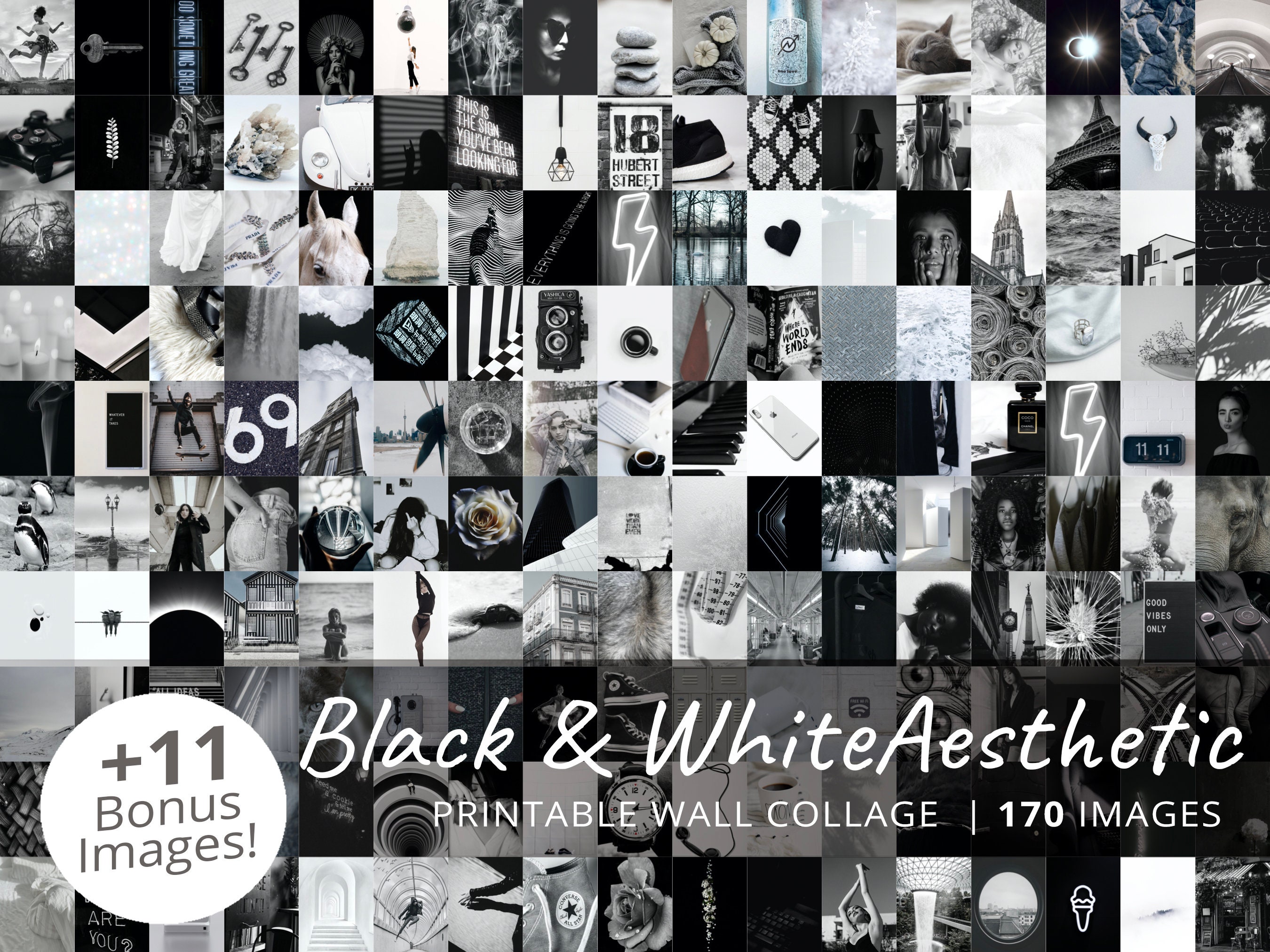 Black and White Aesthetic Wall Collage Kit Black Collage Kit - Etsy