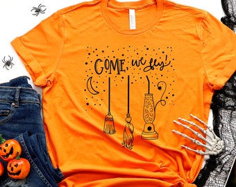 Come We Fly Halloween T-Shirt: Broomstick Witch Tee