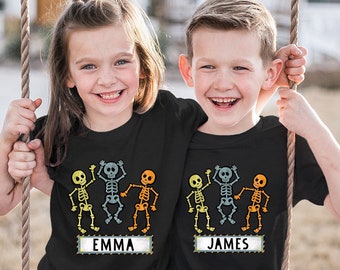Personalized Skeleton Halloween Kids Shirt: Custom Name Toddler Tee