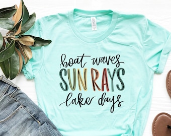 Lake Days T-Shirt: Boat Waves & Sun Rays Graphic Tee