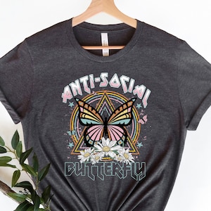 Retro Anti Social Butterfly Shirt, Retro Butterfly, Butterfly Shirt, Antisocial, Introvert Shirt, Graphic Tee, Butterfly Lover, Nature Tee