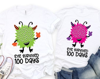 Eye Survived 100 Days Teacher Shirt: 100% Cotton