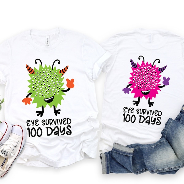 Eye Survived 100 Days shirt, Teacher 100 Days Brighter, Teacher Shirt, 100 Days of School shirt, Teacher Gifts, Teacher Appreciation Shirt