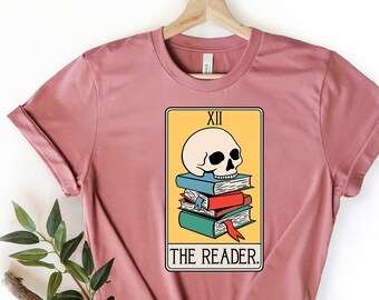 Skeleton Bookworm Tarot Card T-Shirt: Reader Librarian Shirt