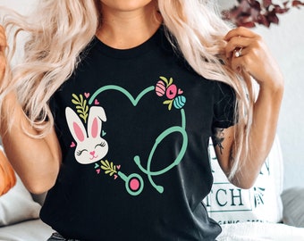 Easter Nurse Bunny Heart Stethoscope Shirt - Nursing School Tee