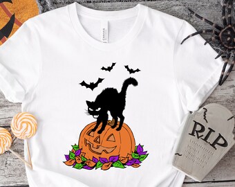 Halloween Cat T-Shirt: Black Cat, Pumpkin, Ghost Shirt