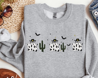Halloween Cow Ghost Sweatshirt: Western Cowboy Tee
