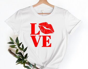 Red Lips Kiss Graphic Tee - Valentines Day Shirt