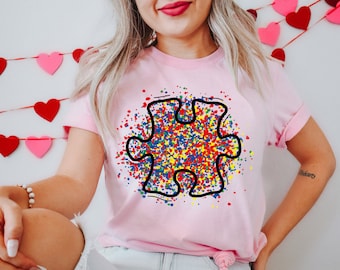 Autism Awareness T-Shirt: Watercolor Puzzle Piece Design