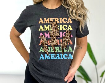 Leopard Lightning Bolt America 4th of July Shirt